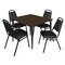 Regency Square Kahlo Breakroom Table W/ 4 Restaurant Stack Chairs, 48 in W, 48 in L, Neo Walnut TPL4848NWBK29BK - alternate 1