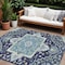 Homeroots 10' X 14' Navy Blue Ivory And Black Oriental Washable Indoor Outdoor Area Rug 600173 - alternate 1