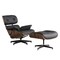 Homeroots 35" Black and Brown Genuine Leather Tufted Swivel Lounge Chair With Ottoman 526374 - alternate 1