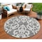 Homeroots 8' Gray And Ivory Round Damask Washable Indoor Outdoor Area Rug 614433 - alternate 1