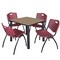 Regency Square Kee Breakroom Table W/ 4 M Stack Chairs, 36 in W, 36 in L, Noble Oak TB3636NOBPBK47BY - alternate 1