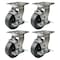 Hyw Products Heavy Duty Caster Set 5in Rubber on Cast Iron Wheels, 4 Swivel with Brake, 4PK 40-50S-A1-RC-TB-4 - alternate 1