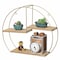 Vintiquewise Elegant 3-Tier Decorative Floating Geometric Arc Wall Shelf - Semi-Circular Metal and Wood QI004691.3DG - alternate 1