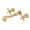 Kingston Brass Two-Handle Wall Mount Tub Faucet, Polished Brass KS5022AX - alternate 1