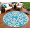Homeroots 8' Turquoise And Ivory Round Damask Washable Indoor Outdoor Area Rug 614469 - alternate 1