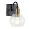 Jonathan Y Marais 5.88" 1-Light Iron/Glass Rustic Vintage LED Vanity Light, Black/Brass Gold JYL3526A - alternate 7