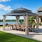 Sunjoy Kingston 14x12 Gazebo, Steel Hardtop Gazebo with Curtain and Netting - Woodgrain Aluminum Posts A10204366000 - alternate 1