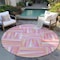 Homeroots 8' Blush Ivory And Orange Round Geometric Washable Indoor Outdoor Area Rug 598246 - alternate 4