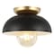 Jonathan Y Paulina 8.5" 1-Light Classic Industrial Iron LED Flush Mount, Black/Gold Painting JYL1327A - alternate 1