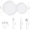 Elama 600 Piece Disposable Plastic Dinnerware Party Set for 100 Guests in White with Silver Trim 750124341M - alternate 6