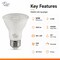 Euri Lighting PAR20 LED Bulbs, 5.5W, 500 lm, 50W Eq., 4000K, E26, Dimmable, CEC/JA8/UL, 2PK EP20-5.5W5040cec-2 - alternate 4