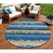 Homeroots 8' Navy Blue Gold And Ivory Round Striped Washable Indoor Outdoor Area Rug 598372 - alternate 1