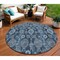 Homeroots 8' Navy Blue And Denim Blue Round Damask Washable Indoor Outdoor Area Rug 588186 - alternate 1
