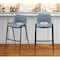 Homeroots Set of Two 30" Blue And Black Faux Leather And Steel Low Back Bar Height Bar Chairs 555659 - alternate 2