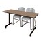 Regency Kobe Mobile T-Base Training Table W/ 2 Zeng Stack Chairs, 66 in W, 24 in L, Noble Oak MKTRCC6624NO44GY - alternate 1