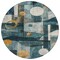 Homeroots 8' Teal Blue Ivory And Gold Round Geometric Washable Indoor Outdoor Area Rug 604508 - alternate 2