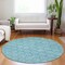 Homeroots 8' Teal Blue And Navy Blue Round Geometric Washable Indoor Outdoor Area Rug 613592 - alternate 5