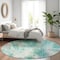 Homeroots 8' Teal Blue Peach And Ivory Round Abstract Washable Indoor Outdoor Area Rug 615886 - alternate 3