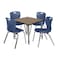 Regency Square Kee Adjustable Classroom Table W/ 4 Andy Stack Chairs, 30 in W, 30 in L, Noble Oak TB3030NOAPGY40NV - alternate 1