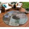 Homeroots 8' Brown Blue And Green Round Geometric Washable Indoor Outdoor Area Rug 604308 - alternate 1