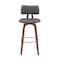Homeroots 30" Gray And Wood Brown Faux Leather Swivel Low Back Bar Height Bar Chair 534435 - alternate 4