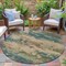 Homeroots 8' Teal Blue And Beige Round Abstract Washable Indoor Outdoor Area Rug 630941 - alternate 3
