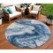 Homeroots 8' Navy Blue And Silver Round Abstract Washable Indoor Outdoor Area Rug 618336 - alternate 1