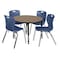 Regency Round Kee Adjustable Classroom Table W/ 4 Andy Stack Chairs, 36 in W, 36 in L, Noble Oak TB36RNDNOAPBK40NV - alternate 1