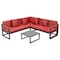 Leisuremod Chelsea Black Sectional With Adjustable Headrest & Coffee Table With Red Cushions CSLBL-80R - alternate 1