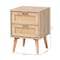 Baxton Studio Baird Mid-Century Modern Light Oak Brown Finished Wood and Rattan 2-Drawer Nightstand 176-11249-Zoro - alternate 5