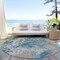 Homeroots 8' Teal Blue Ivory And Light Brown Round Damask Washable Indoor Outdoor Area Rug 596395 - alternate 3