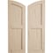 Ekena Millwork Pecky Cypress 2 Equal Flat Panel w/Elliptical Top Faux Wood Shutters, 12"W x 36"H (32" Low Side) SHUFPL12X36PCPR - alternate 1