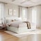 Martha Stewart Nyla King Upholstered Platform Bed with Curved Nailhead Headboard and Footboard Storage Drawer XH-8529-K-WH-MS - alternate 1