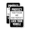 Signmission Protect Your Person And Your Property Lock Your Ve, 12'' X 18'' 2 Signs, Heavy Gauge Aluminum, 2PK A-1218-2PACK-24810 - alternate 1