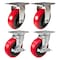 Hyw Products Heavy Duty Caster Set 6in Polyurethane on Plastic Wheels, 2 Rigid & 2 Swivel with Brake, 4PK 40-60R-A1-PU-2,40-60S-A1-PU-TB-2 - alternate 1