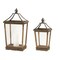 Homeroots Set of Two Brown Distressed Geometric Wood And Metal Floor Lantern Candle Holders, 2PK 517614 - alternate 1