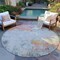Homeroots 8' Teal Blue Round Abstract Washable Indoor Outdoor Area Rug 607730 - alternate 5