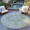 Homeroots 8' Olive Green Round Floral Medallion Washable Indoor Outdoor Area Rug 607910 - alternate 2