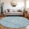 Homeroots 8' Sky Blue And Ivory Round Damask Washable Indoor Outdoor Area Rug 603361 - alternate 5