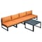 Leisuremod Chelsea 5-Piece Middle Patio Chairs and Coffee Table Set Black Aluminum With Orange Cushions CSTBL-4OR - alternate 1