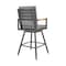 Armen Living Crown Outdoor Patio Swivel Bar Stool in Black Aluminum with Wood Accent and Dark Gray Cushions LCCRSWBABLKDGRY30 - alternate 5