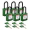 Brady Padlock, Keyed Different, Nylon, Green, 1 1/2 in Shackle Height, 1 1/2 in Body Width, 6 No. of Keys SDPL-GRN-38PL-KD6 - alternate 1