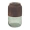 Homeroots 9" Brown And Sage Glass Cylindrical Table Vase With Wood 632608 - alternate 1