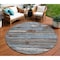 Homeroots 8' Chocolate Blue And Beige Round Striped Washable Indoor Outdoor Area Rug 616648 - alternate 1