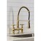 Kingston Brass Double-Handle Deck-Mount Pre-Rinse Bridge Kitchen Faucet, Brushed Brass GS1277BEX - alternate 4