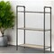 Homeroots 36" Antique Oak and Sandy Gray Metal Three Tier Standard Bookcase 486317 - alternate 3