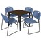 Regency Square Kahlo Breakroom Table W/ 4 Zeng Stack Chairs, 30 in W, 30 in L, Neo Walnut TPL3030NWBK44BE - alternate 1