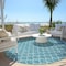 Homeroots 8' Teal Blue And Ivory Round Geometric Washable Indoor Outdoor Area Rug 596209 - alternate 5