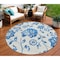 Homeroots 8' White And Denim Blue Round Floral Washable Indoor Outdoor Area Rug 589514 - alternate 1