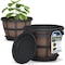 Lifemaster 10-Inch Whiskey Barrel Planters, Rustic Plastic Pots with Drainage and Saucers, 2PK LMPBP2BW2 - alternate 1
